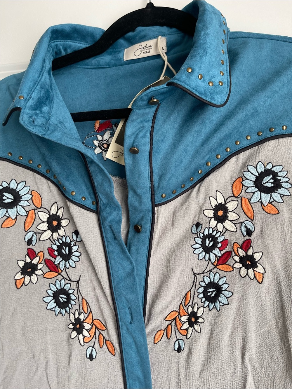 John Moon Texas Womens L Western Fringe Embroidered Button Shirt Jacket NWT